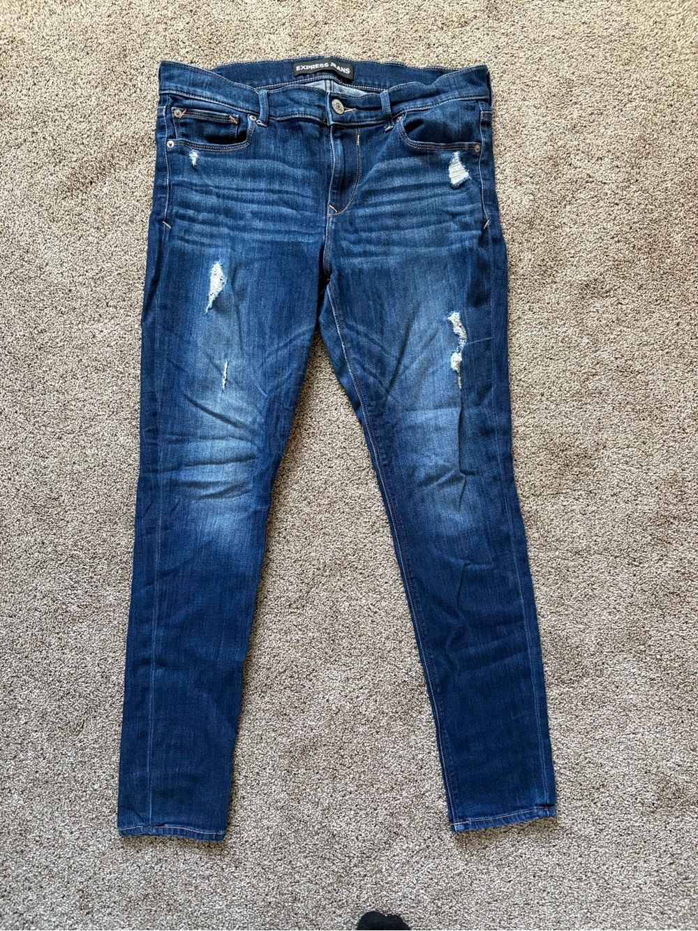 Express Women's Dark Blue Distressed Skinny Jeans